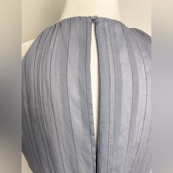 Grade & Gather Slate Blue Pinstripe Halter Neck Side Cutouts Chic Maxi Dress - Picture 7 of 11
